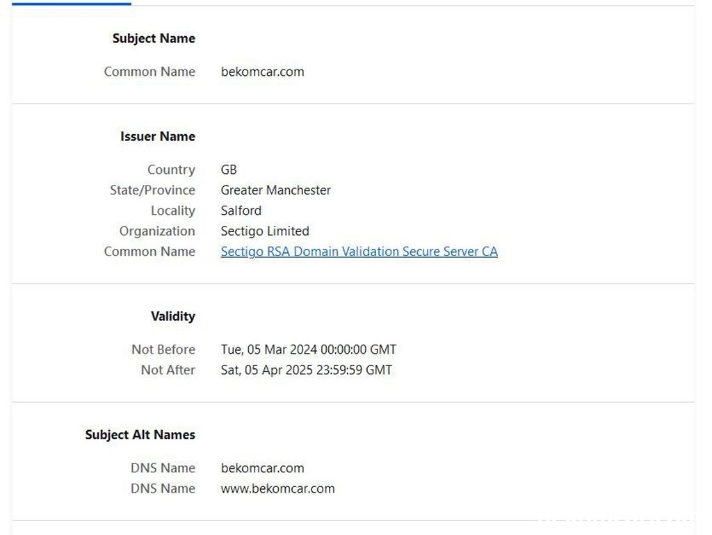 bekomcar.com 홈페이지 보안인증 SSL 연장확인|بيكومكار  (bekomcar)