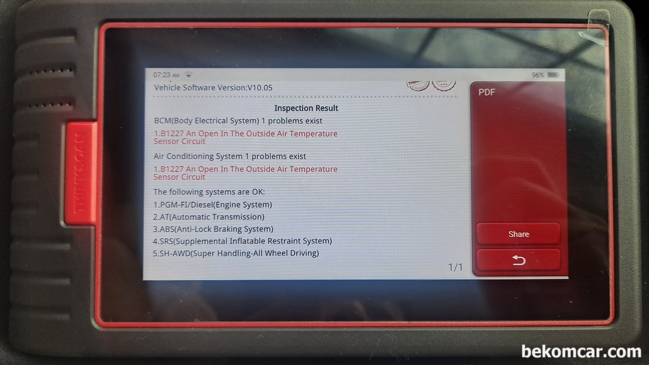 진단기 고장코드, 설명을 잘 해석해야 한다, 고장코드 설명중에 Battery Voltage Failure, Internal Power Source Failure 가 있다. 진단기로 고장코드 지운후에 다시 스캔한 결과이다. 전원과 관련된 고장코드가 사라졌다. 차량은 혼다 레전드 로 혼다클럽 회원 차량이다.|베콤카 (bekomcar.com)