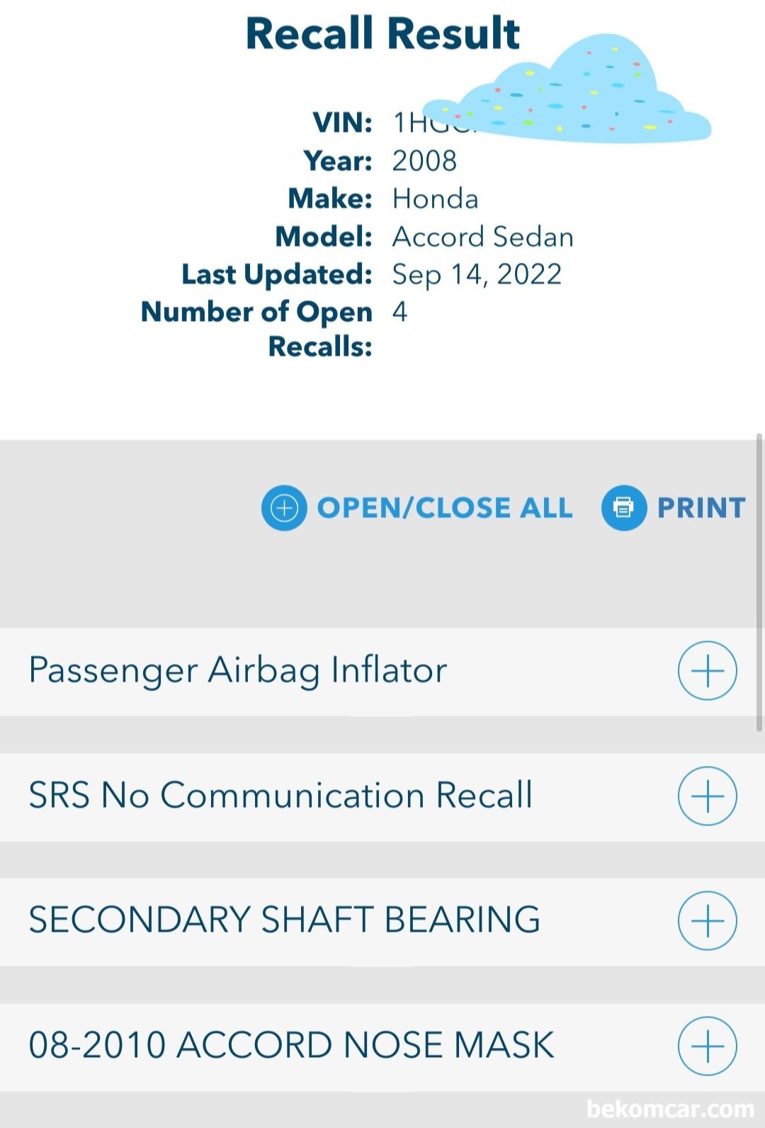 북미직수 혼다차량은 리콜여부 확인별도필요, https://owners.honda.com/service-maintenance/recalls 북미직수 혼다차량은 리콜여부 확인결과 그 유명한 다카타 에어백을 포함한 총 4개의 리콜이 남아있다. 베콤카 건강검진중 체크되었다.|ベコムカー (bekomcar)
