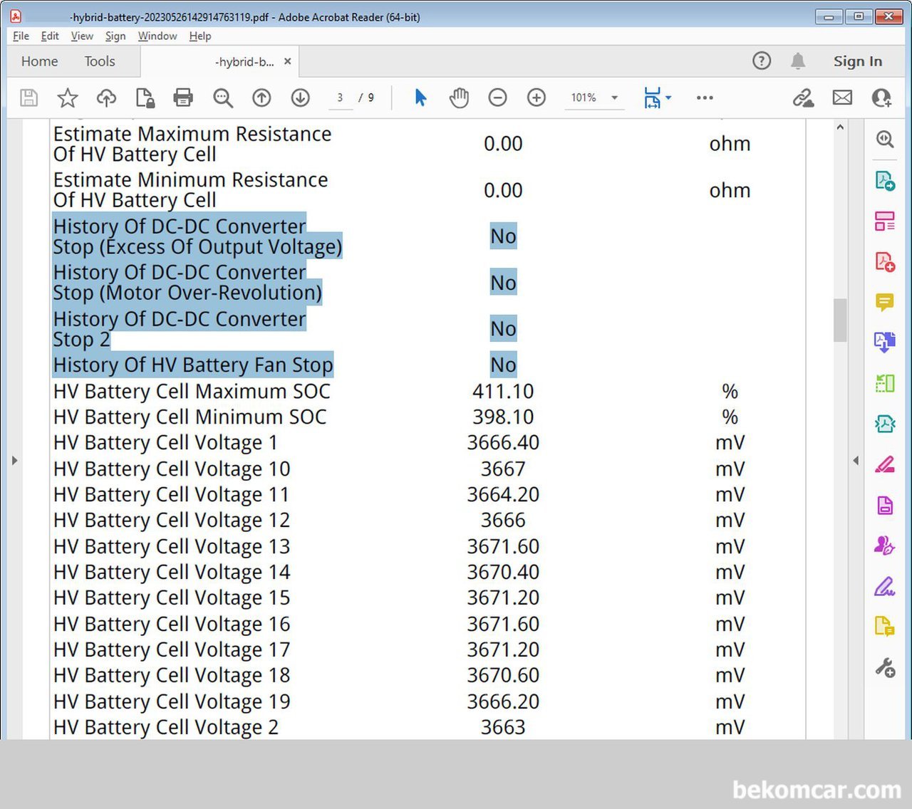 2022 혼다 CRV 하이브리드 투어링, P1721 DTC, History Of DC-DC Converter Stop (Excess Of Output Voltage) No
History Of DC-DC Converter Stop (Motor Over-Revolution) No
History Of DC-DC Converter Stop 2 No
History Of HV Battery Fan Stop No
처럼 베콤카 진단전까지의 하이브리드 시스템 상태를 파악한 결과 하이브리드 시스템에 이상증상이 없는것으로 판단된다. 매우 만족스럽다. 특히 하이브리드 팬 동작 중단이나 DC-DC 컨버터 동작 중단은 매우 매우 좋지 않다. 다행이 이번 점검한 CRV 하이브리드는 이러한 면에서는 전부 다 상태가 좋다. 기쁘다.|بيكومكار (bekomcar)